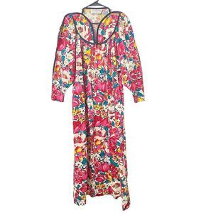 Vtg David Brown California  Floral Maxi Long Sleeve House Coat Dress Women's XS